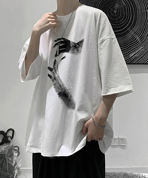 WARAIJOGO(ワライジョウゴ)の「【WARAIJOGO】HANDプリントオーバーサイズTシャツ(NEZ)(Tシャツ/カットソー・レディース・ホワイト/ブラック/グレー・FREE)」の7枚目の写真