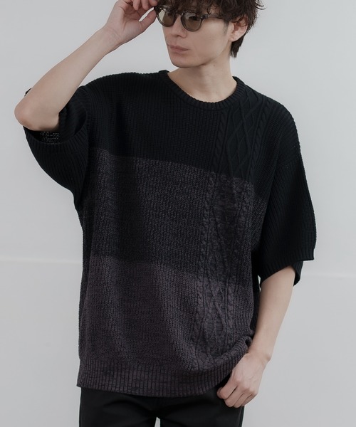 improves(インプローブス)の「コットン ケーブル切替 ビッグニット(ニット/セーター・メンズ・ホワイト/ピンク/ブラック系1/ベージュ/チャコール/ブラック系/ブラック/ホワイト系/グレー/グレー系・LARGE/MEDIUM)」の5枚目の写真