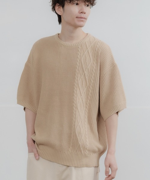 improves(インプローブス)の「コットン ケーブル切替 ビッグニット(ニット/セーター・メンズ・ホワイト/ピンク/ブラック系1/ベージュ/チャコール/ブラック系/ブラック/ホワイト系/グレー/グレー系・LARGE/MEDIUM)」の10枚目の写真