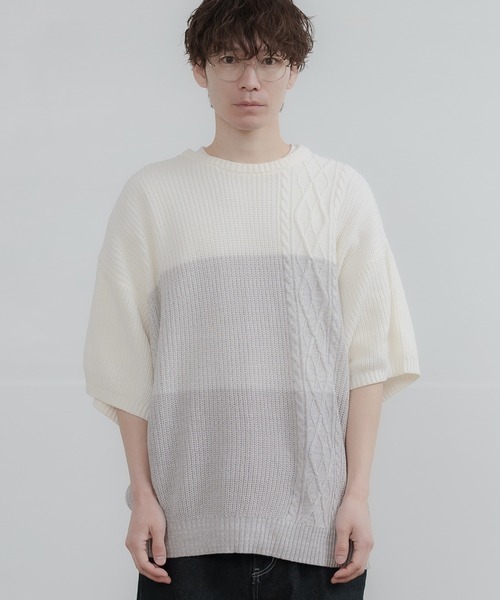 improves(インプローブス)の「コットン ケーブル切替 ビッグニット(ニット/セーター・メンズ・ホワイト/ピンク/ブラック系1/ベージュ/チャコール/ブラック系/ブラック/ホワイト系/グレー/グレー系・LARGE/MEDIUM)」の16枚目の写真