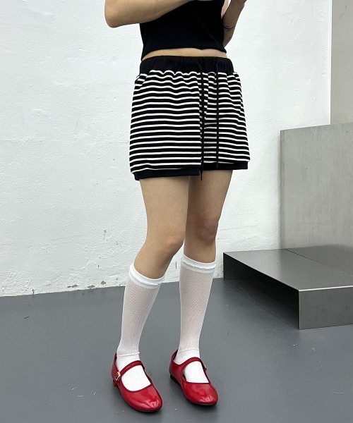 4INT.（フォイント）の「【ウエストゴム】 ストライプ 配色 バンディング ニット ショートパンツ（その他パンツ・レディース・グレー/ブラック・FREE）」の22枚目の写真