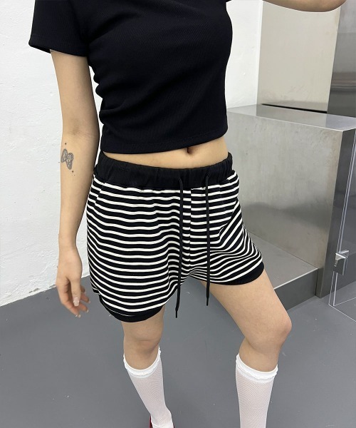 4INT.（フォイント）の「【ウエストゴム】 ストライプ 配色 バンディング ニット ショートパンツ（その他パンツ・レディース・グレー/ブラック・FREE）」の19枚目の写真