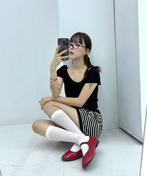 4INT.（フォイント）の「【ウエストゴム】 ストライプ 配色 バンディング ニット ショートパンツ（その他パンツ・レディース・グレー/ブラック・FREE）」の15枚目の写真