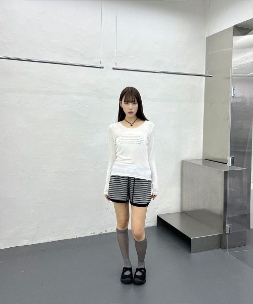 4INT.（フォイント）の「【ウエストゴム】 ストライプ 配色 バンディング ニット ショートパンツ（その他パンツ・レディース・グレー/ブラック・FREE）」の13枚目の写真