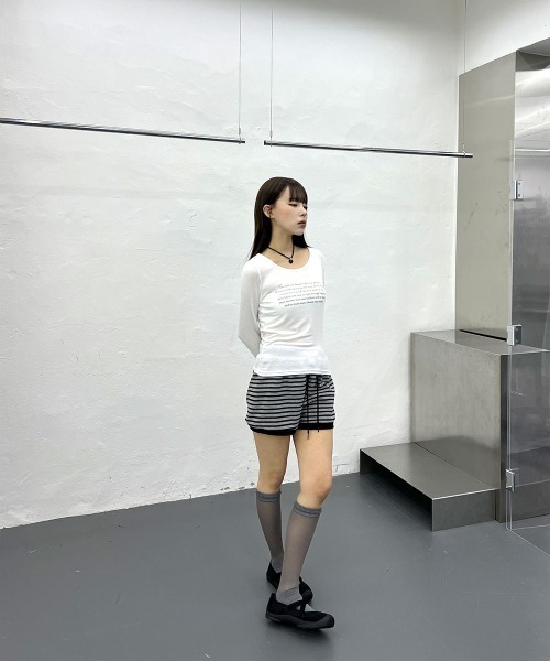 4INT.（フォイント）の「【ウエストゴム】 ストライプ 配色 バンディング ニット ショートパンツ（その他パンツ・レディース・グレー/ブラック・FREE）」の12枚目の写真