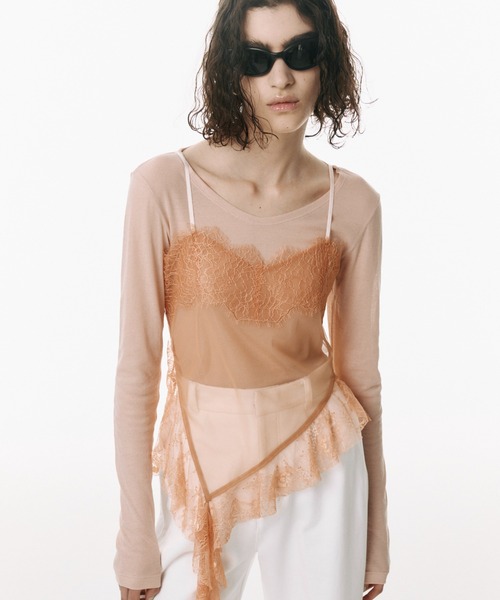 JOSE MOON（ジョゼムーン）の「LACE TRIM CAMI/レーストリムキャミ（キャミソール・レディース・ブルー/オレンジ/ブラック/ホワイト・FREE）」の4枚目の写真