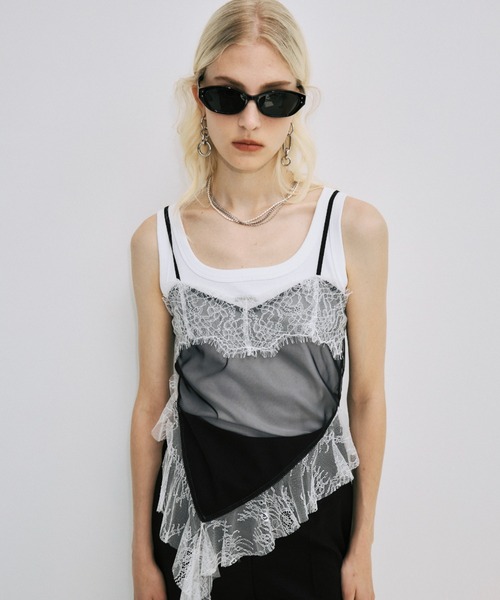 JOSE MOON（ジョゼムーン）の「LACE TRIM CAMI/レーストリムキャミ（キャミソール・レディース・ブルー/オレンジ/ブラック/ホワイト・FREE）」の5枚目の写真