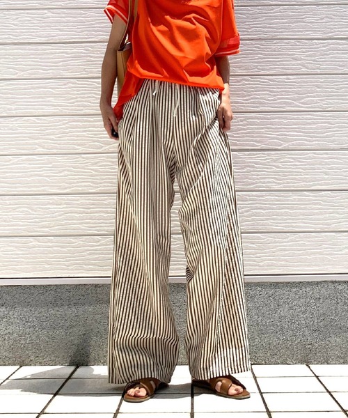 美品　argue linenストライプパンツ　フリーサイズ マルチストライプリラックスパンツ – ESICA