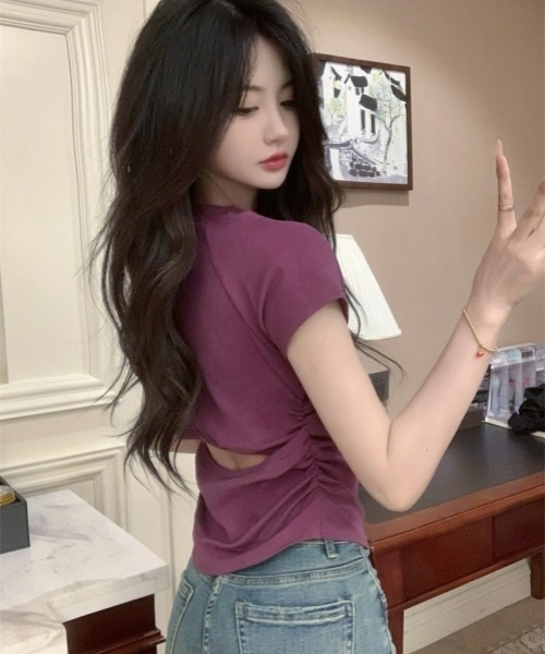 gossip!ロサンゼルス(ゴシップロサンゼルス)の「Y2Kガーリー*バックオープンショートスリーブTシャツ(Tシャツ/カットソー・レディース・ブラック/パープル・FREE)」の3枚目の写真
