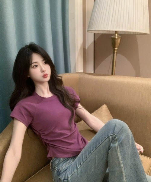 gossip!ロサンゼルス(ゴシップロサンゼルス)の「Y2Kガーリー*バックオープンショートスリーブTシャツ(Tシャツ/カットソー・レディース・ブラック/パープル・FREE)」の4枚目の写真