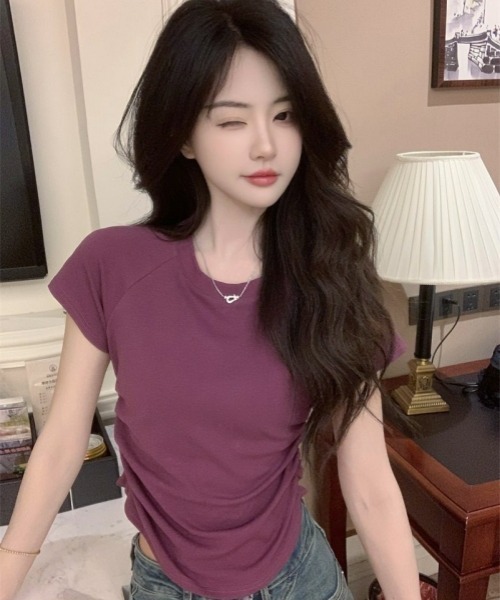 gossip!ロサンゼルス(ゴシップロサンゼルス)の「Y2Kガーリー*バックオープンショートスリーブTシャツ(Tシャツ/カットソー・レディース・ブラック/パープル・FREE)」の5枚目の写真