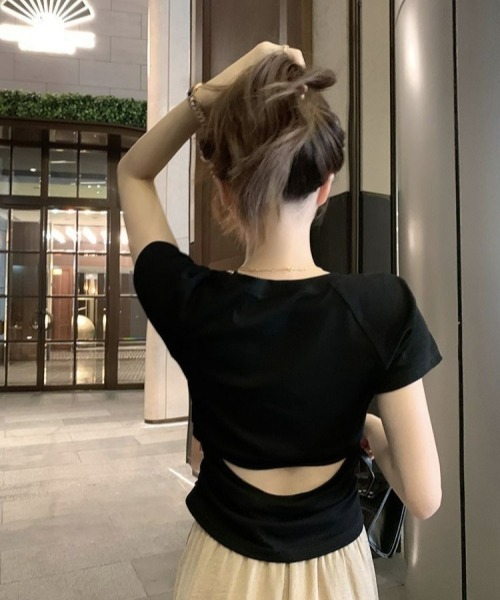 gossip!ロサンゼルス(ゴシップロサンゼルス)の「Y2Kガーリー*バックオープンショートスリーブTシャツ(Tシャツ/カットソー・レディース・ブラック/パープル・FREE)」の19枚目の写真