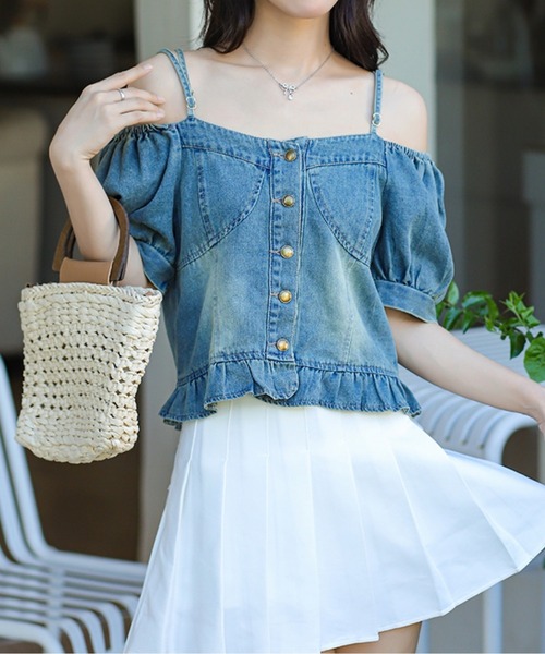エムミーエメ ラッフルオフショルダーデニムトップス オフショルダー デニムトップス CS00019 | EMME boutique