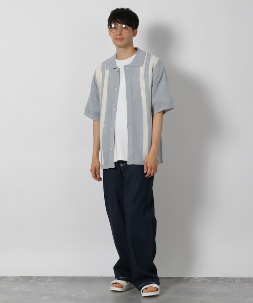 LAKOLE(ラコレ)の「透かし編みストライプシャツ / 498347(シャツ/ブラウス・メンズ・ブラック/オレンジ/ライトグレー・LARGE/MEDIUM)」の8枚目の写真