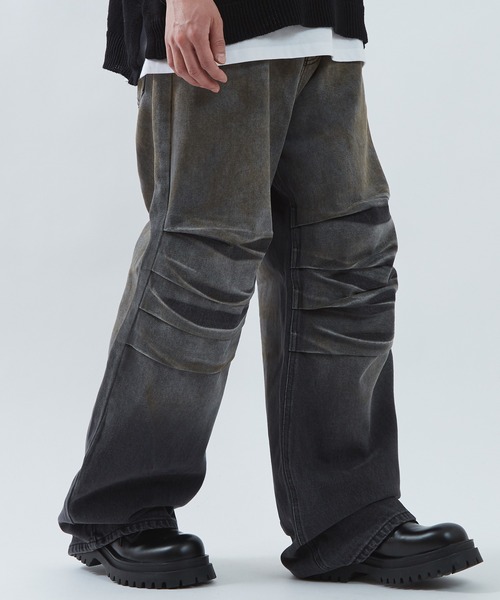 セール】グラデーション タック デニムパンツ（デニムパンツ