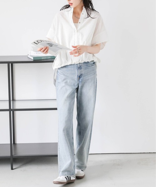 La-gemme(ラジェム)の「ドローストリングヘムシャツ(シャツ/ブラウス・レディース・ホワイト/ピンク/オリーブ/グレイッシュベージュ/ブラック・フリー)」の6枚目の写真