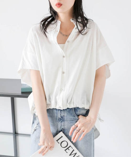 La-gemme(ラジェム)の「ドローストリングヘムシャツ(シャツ/ブラウス・レディース・ホワイト/ピンク/オリーブ/グレイッシュベージュ/ブラック・フリー)」の9枚目の写真