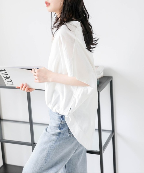 La-gemme(ラジェム)の「ドローストリングヘムシャツ(シャツ/ブラウス・レディース・ホワイト/ピンク/オリーブ/グレイッシュベージュ/ブラック・フリー)」の10枚目の写真