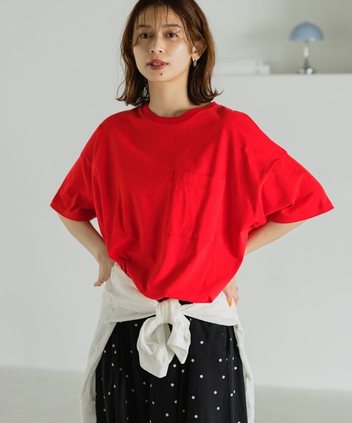 studio CLIP（スタディオクリップ）の「裾ドロストポケットTシャツ（Tシャツ/カットソー・レディース・ライトグリーン/オフホワイト/レッド/チャコール・FREE）」の20枚目の写真