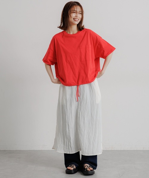 studio CLIP（スタディオクリップ）の「裾ドロストポケットTシャツ（Tシャツ/カットソー・レディース・ライトグリーン/オフホワイト/レッド/チャコール・FREE）」の13枚目の写真