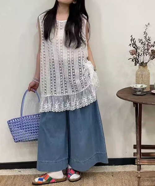 セール】【新作】日本風レースパッチワーク・レースエッジベスト