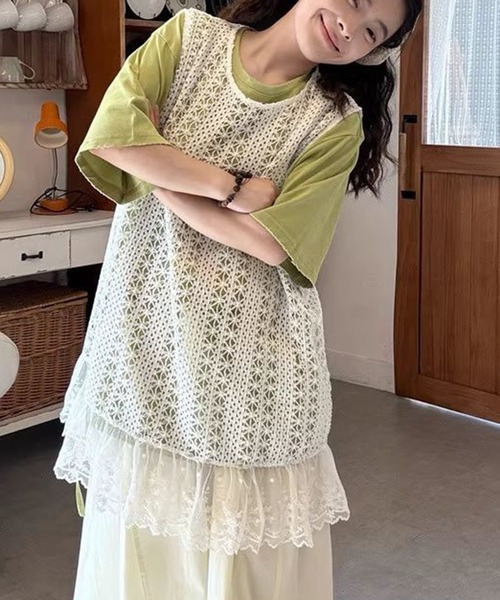 セール】【新作】日本風レースパッチワーク・レースエッジベスト