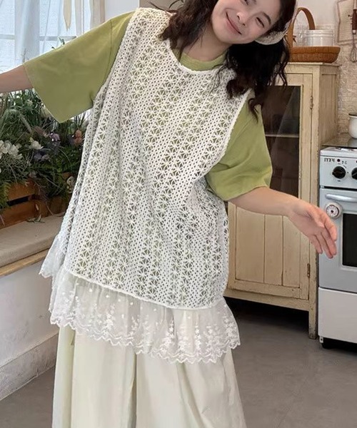 新品★美しい贅沢なキャミソールセット★フランス★ブランドASSIA ★手作り セール】【新作】日本風レースパッチワーク・レースエッジベスト