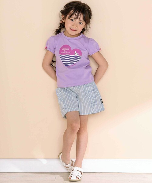 Noeil aime BeBe（ノイユエイムベベ）の「【お揃い】ストライプ柄フリル付きショートパンツ(90~130cm)（その他パンツ・キッズ・ブルー系その他・100cm/110cm/120cm/130cm）」の2枚目の写真