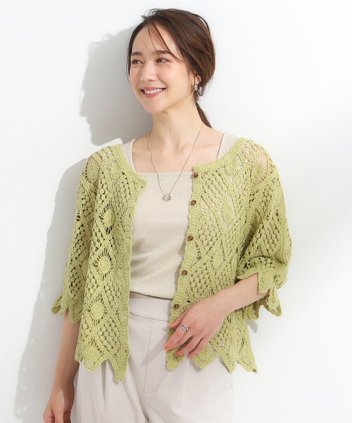 DRESKIP(ドレスキップ)の「【2WAY】大人のほんのり甘いスタイルに クロシェレースカーディガン(カーディガン/ボレロ・レディース・ライトベージュ/ブラック/グリーン系・03/02)」の7枚目の写真