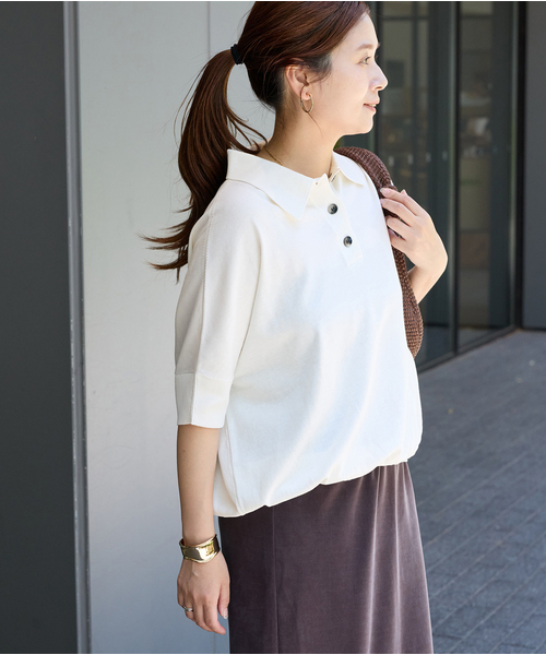 JOURNAL STANDARD(ジャーナルスタンダード)の「《追加》アイスコットンオーバーサイズポロシャツ(ニット/セーター・レディース・ホワイト×ホワイト/グリーン/ネイビー・FREE)」の2枚目の写真