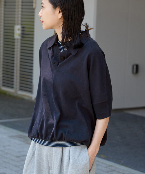 JOURNAL STANDARD(ジャーナルスタンダード)の「《追加》アイスコットンオーバーサイズポロシャツ(ニット/セーター・レディース・ホワイト×ホワイト/グリーン/ネイビー・FREE)」の1枚目の写真