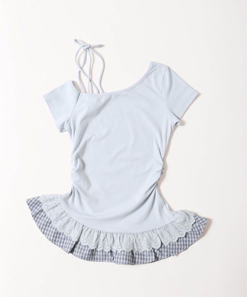 WEGO（ウィゴー）の「【PHILLY】レースヘムショルダーリボントップス（Tシャツ/カットソー・レディース・サックスブルー/ホワイト・FREE）」の22枚目の写真