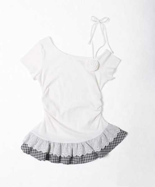 WEGO（ウィゴー）の「【PHILLY】レースヘムショルダーリボントップス（Tシャツ/カットソー・レディース・サックスブルー/ホワイト・FREE）」の17枚目の写真