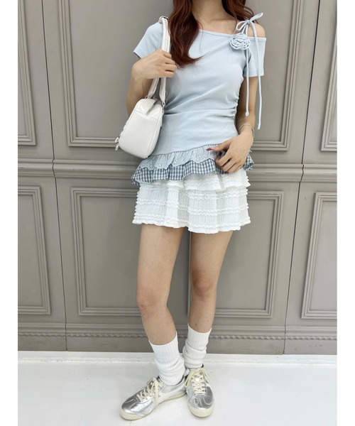 WEGO（ウィゴー）の「【PHILLY】レースヘムショルダーリボントップス（Tシャツ/カットソー・レディース・サックスブルー/ホワイト・FREE）」の7枚目の写真