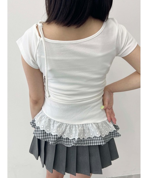 WEGO（ウィゴー）の「【PHILLY】レースヘムショルダーリボントップス（Tシャツ/カットソー・レディース・サックスブルー/ホワイト・FREE）」の4枚目の写真