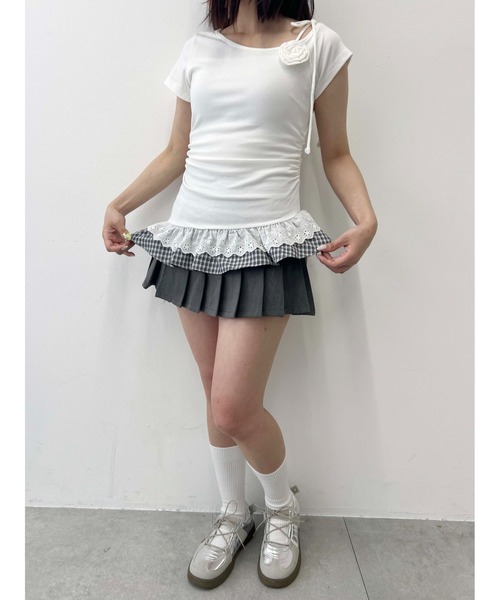 WEGO（ウィゴー）の「【PHILLY】レースヘムショルダーリボントップス（Tシャツ/カットソー・レディース・サックスブルー/ホワイト・FREE）」の5枚目の写真