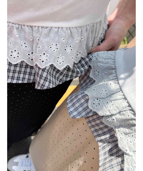 WEGO（ウィゴー）の「【PHILLY】レースヘムショルダーリボントップス（Tシャツ/カットソー・レディース・サックスブルー/ホワイト・FREE）」の14枚目の写真