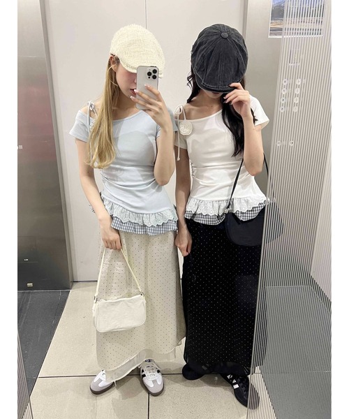 WEGO（ウィゴー）の「【PHILLY】レースヘムショルダーリボントップス（Tシャツ/カットソー・レディース・サックスブルー/ホワイト・FREE）」の15枚目の写真