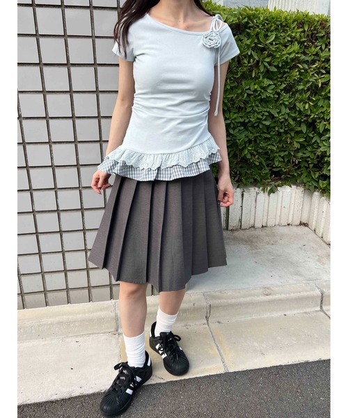 WEGO（ウィゴー）の「【PHILLY】レースヘムショルダーリボントップス（Tシャツ/カットソー・レディース・サックスブルー/ホワイト・FREE）」の9枚目の写真