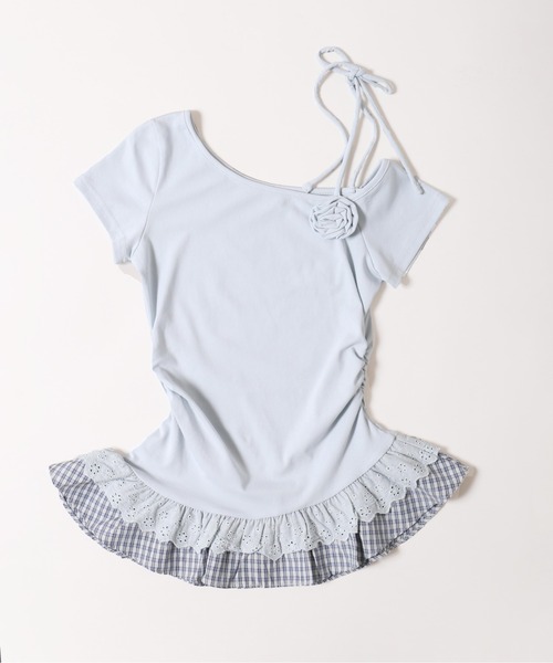 WEGO（ウィゴー）の「【PHILLY】レースヘムショルダーリボントップス（Tシャツ/カットソー・レディース・サックスブルー/ホワイト・FREE）」の18枚目の写真