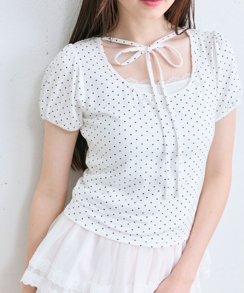 OLIVE des OLIVE（オリーブデオリーブ）の「デコルテリボンパフインナー（Tシャツ/カットソー・レディース・トップグレー/オフホワイト/ホワイト・FREE）」の2枚目の写真