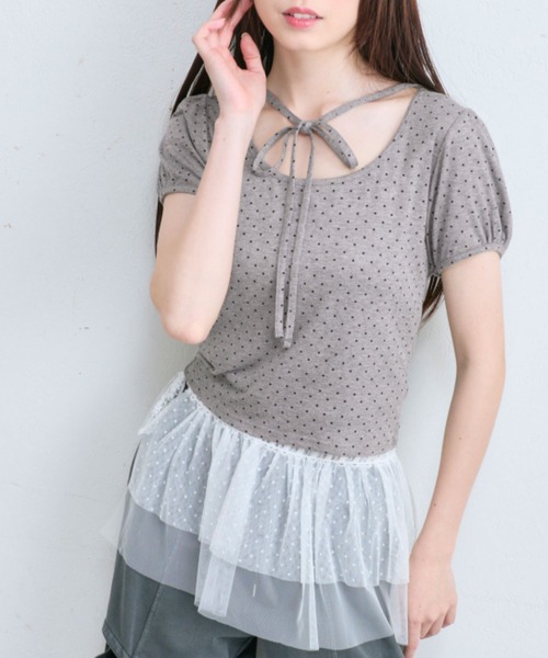 OLIVE des OLIVE（オリーブデオリーブ）の「デコルテリボンパフインナー（Tシャツ/カットソー・レディース・トップグレー/オフホワイト/ホワイト・FREE）」の10枚目の写真