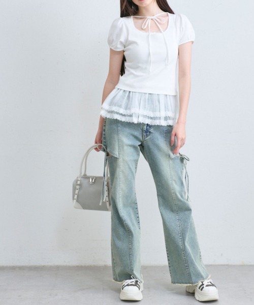 OLIVE des OLIVE（オリーブデオリーブ）の「デコルテリボンパフインナー（Tシャツ/カットソー・レディース・トップグレー/オフホワイト/ホワイト・FREE）」の7枚目の写真