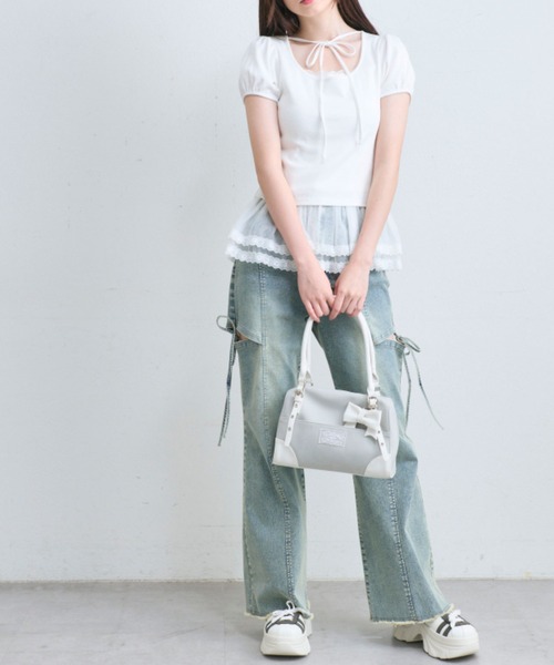 OLIVE des OLIVE（オリーブデオリーブ）の「デコルテリボンパフインナー（Tシャツ/カットソー・レディース・トップグレー/オフホワイト/ホワイト・FREE）」の8枚目の写真