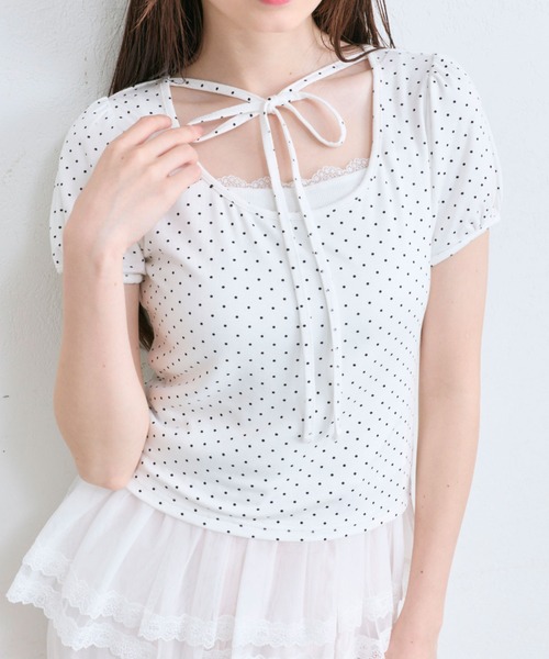 OLIVE des OLIVE（オリーブデオリーブ）の「デコルテリボンパフインナー（Tシャツ/カットソー・レディース・トップグレー/オフホワイト/ホワイト・FREE）」の14枚目の写真