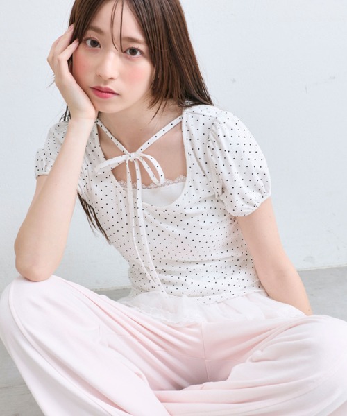 OLIVE des OLIVE（オリーブデオリーブ）の「デコルテリボンパフインナー（Tシャツ/カットソー・レディース・トップグレー/オフホワイト/ホワイト・FREE）」の15枚目の写真