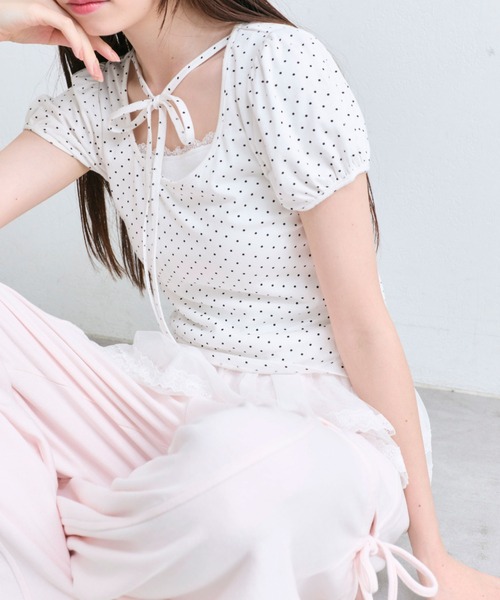 OLIVE des OLIVE（オリーブデオリーブ）の「デコルテリボンパフインナー（Tシャツ/カットソー・レディース・トップグレー/オフホワイト/ホワイト・FREE）」の16枚目の写真