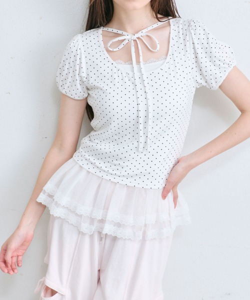 OLIVE des OLIVE（オリーブデオリーブ）の「デコルテリボンパフインナー（Tシャツ/カットソー・レディース・トップグレー/オフホワイト/ホワイト・FREE）」の19枚目の写真