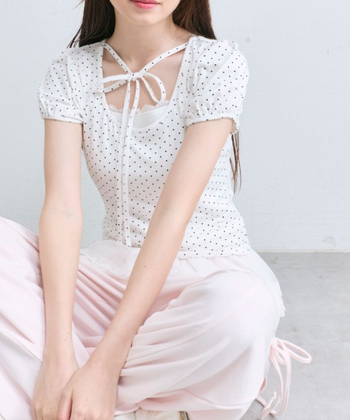 OLIVE des OLIVE（オリーブデオリーブ）の「デコルテリボンパフインナー（Tシャツ/カットソー・レディース・トップグレー/オフホワイト/ホワイト・FREE）」の17枚目の写真