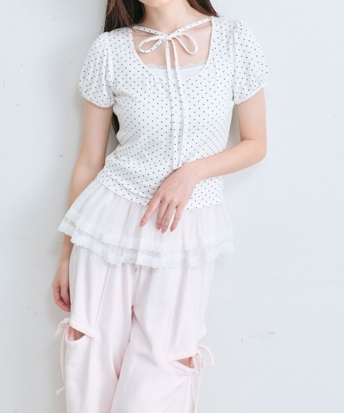 OLIVE des OLIVE（オリーブデオリーブ）の「デコルテリボンパフインナー（Tシャツ/カットソー・レディース・トップグレー/オフホワイト/ホワイト・FREE）」の18枚目の写真